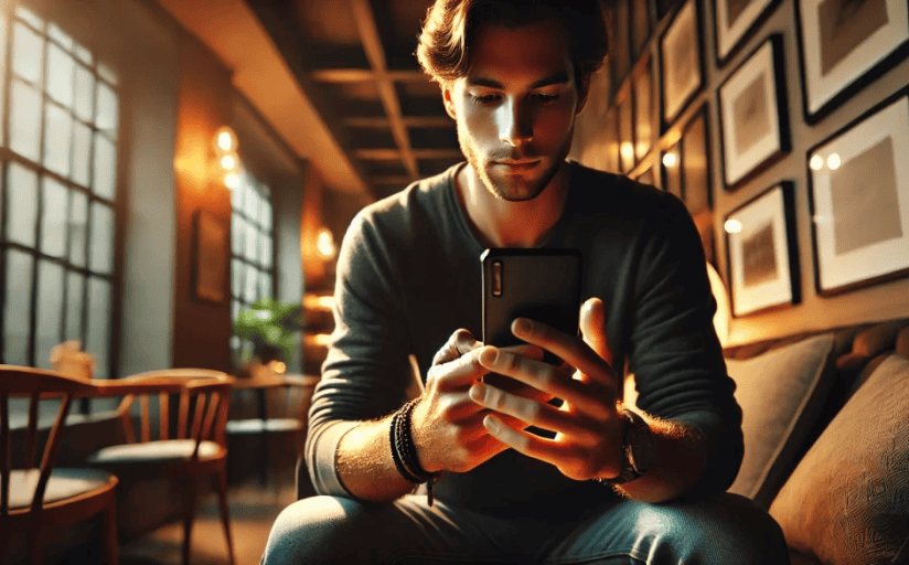 A young man uses his phone to research how to use MLA to cite an Instagram post.